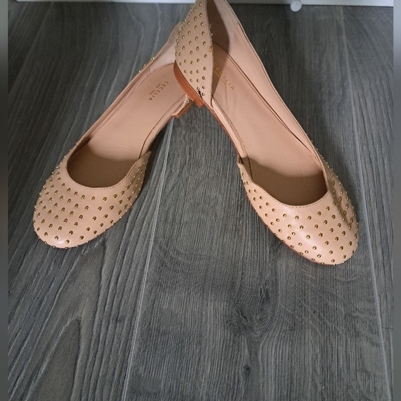 Cecelia NEW YORK leather studded flats shoes neutral beige almond toe - Picture 12 of 12
